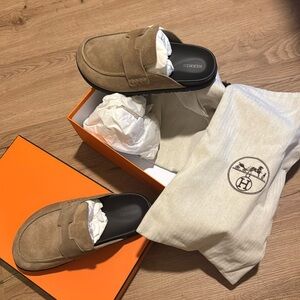 Hermes NEW women’s Go Mule Beige Nude Suede Flat 38